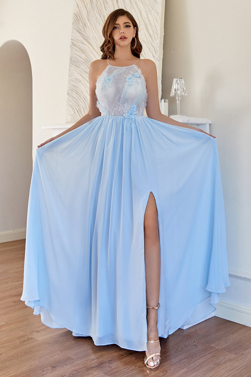 Cargar imagen en el visor de la galería, Vestido de dama de honor azul claro Halter