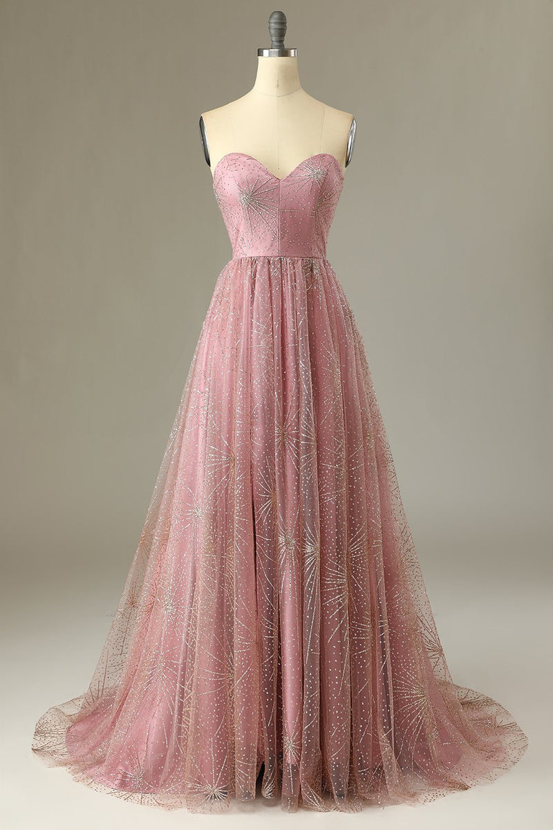 Cargar imagen en el visor de la galería, Una línea Sweetheart Blush Vestido de graduación con Criss Cross Back