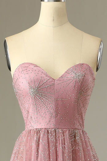 Una línea Sweetheart Blush Vestido de graduación con Criss Cross Back