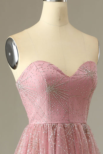 Una línea Sweetheart Blush Vestido de graduación con Criss Cross Back