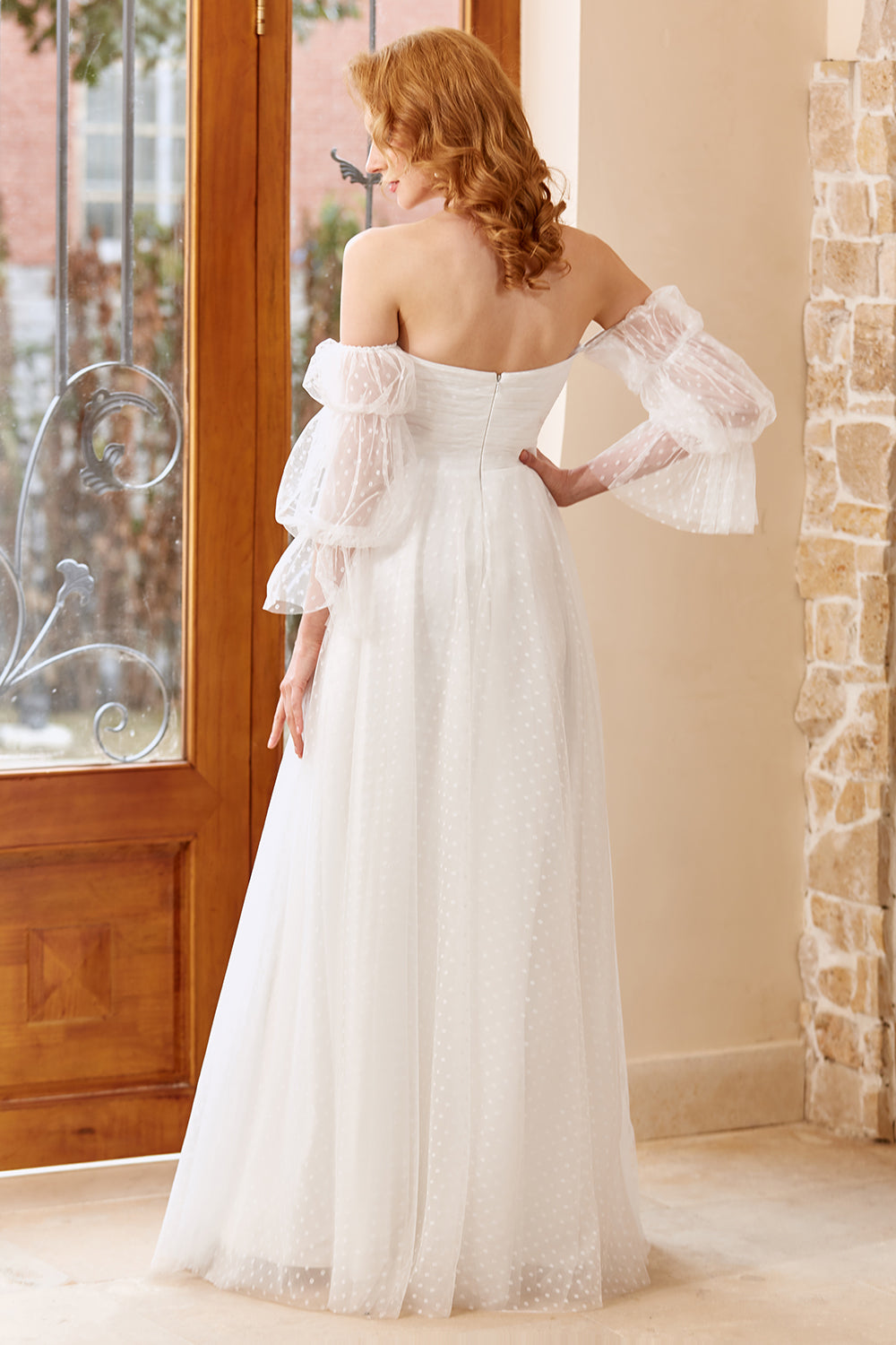 ZAPAKA Mujer Tul Vestido de Novia Blanco Off Shoulder A-line