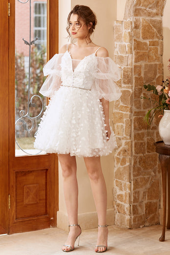 Vestido de fiesta blanco para hombros