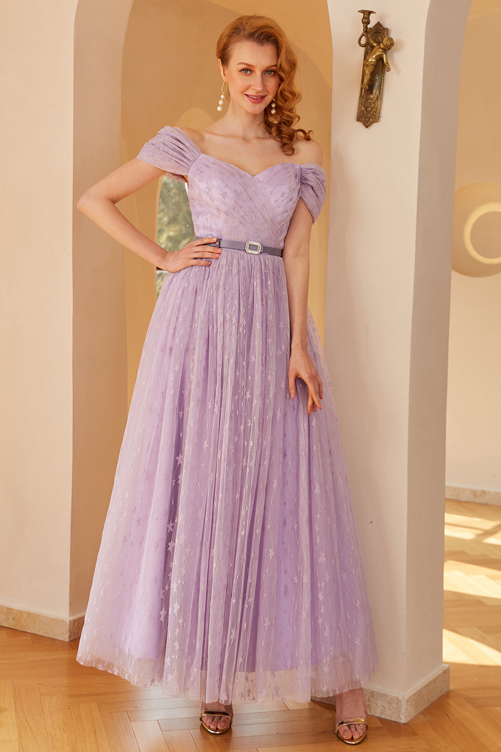Vestido de fiesta Purple A Line(Cinturón no incluido)