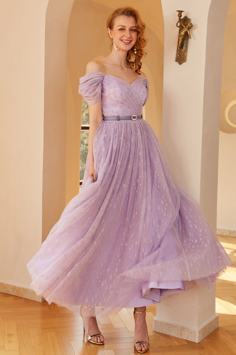 Cargar imagen en el visor de la galería, Vestido de fiesta Purple A Line(Cinturón no incluido)