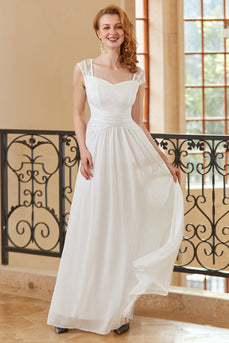 Elegante Corte A Novio Vestido blanco de encaje largo