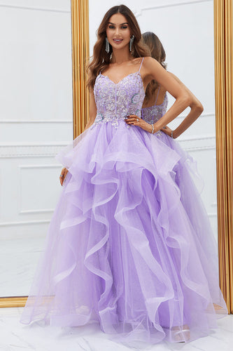 Púrpura Vestido de Fiesta Con Encaje