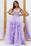Púrpura Vestido de Fiesta Con Encaje