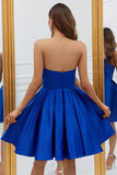 Azul Real A-Línea Escote Corazón Vestido Corto de Cóctel