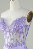 Cargar imagen en el visor de la galería, Tirantes de Espagueti Púrpura Vestido de Cóctel con Apliques