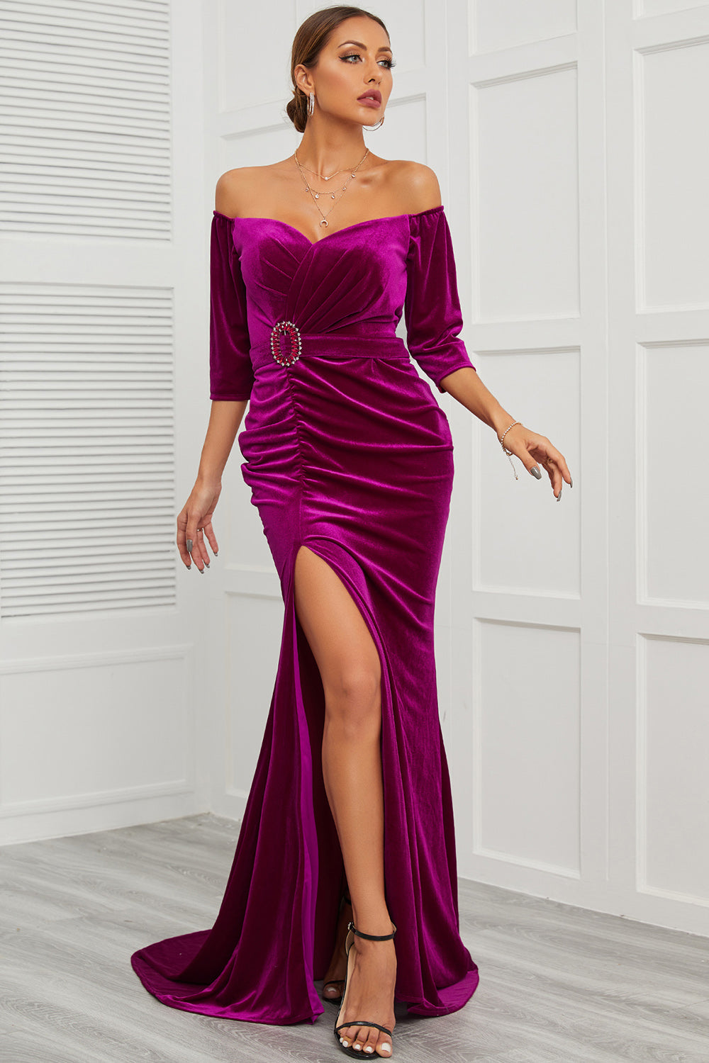 Mermaid Off the Shoulder Prom Dress con split front