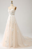 Un vestido de novia de corsé largo de novia de línea de novia con apliques