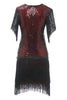 Cargar imagen en el visor de la galería, Negro Rojo V Cuello 1920s Vestido Vintage