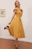 Amarillo Polka Puntos Vintage Vestido