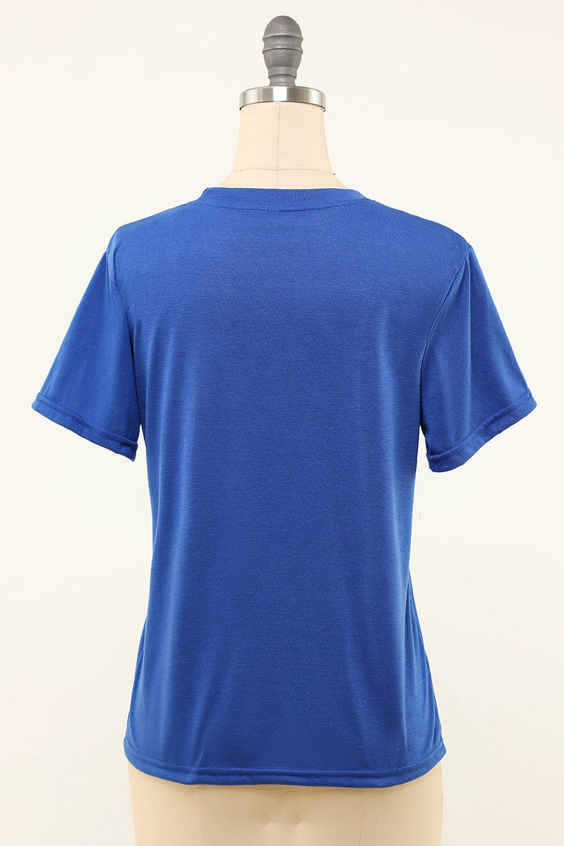Cargar imagen en el visor de la galería, Labios impresos Royal camiseta de cuello redondo azul