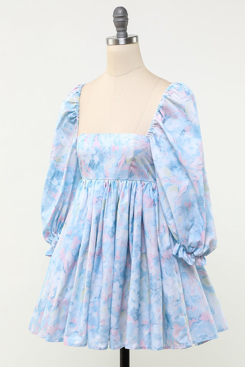 Cargar imagen en el visor de la galería, Vestido de babydoll floral azul
