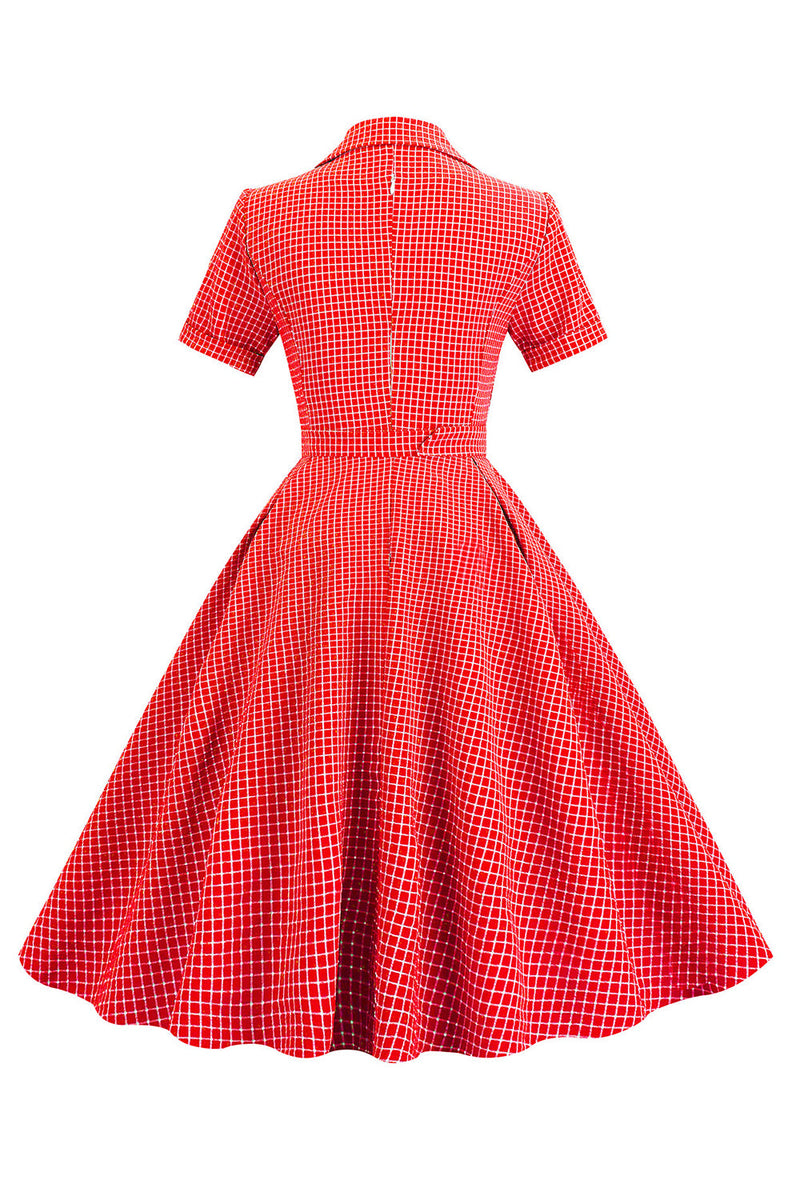 Cargar imagen en el visor de la galería, Vestido a cuadros rojos de estilo retro de la década de 1950