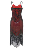 Negro Rojo Espagueti Straps 1920s Vestido