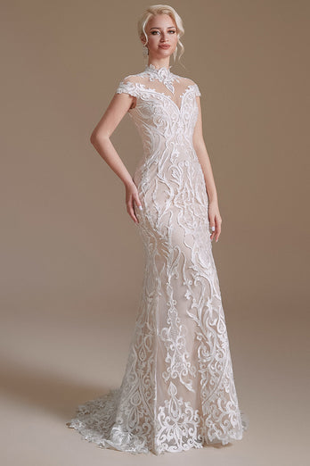 Sirena Encaje Blanco Abierto Espalda Vestido de Novia