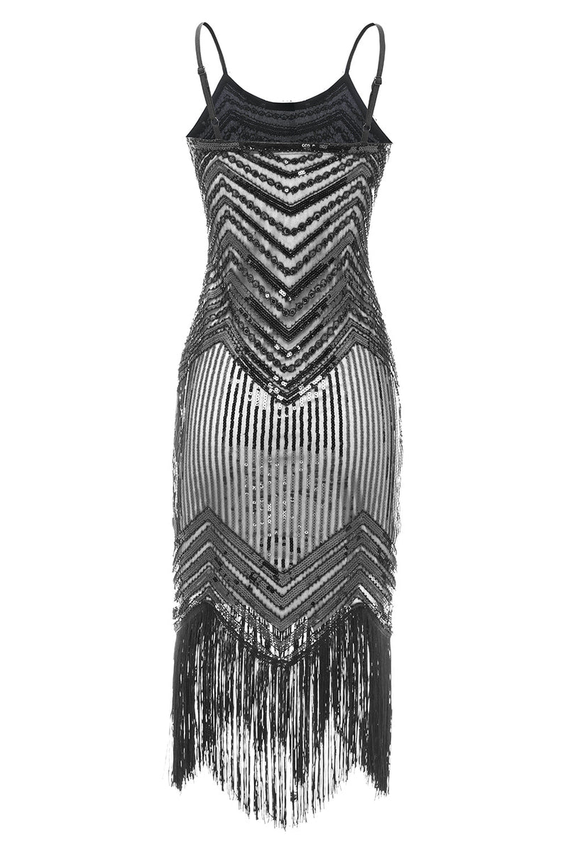 Cargar imagen en el visor de la galería, Negro Rojo Espagueti Straps 1920s Vestido