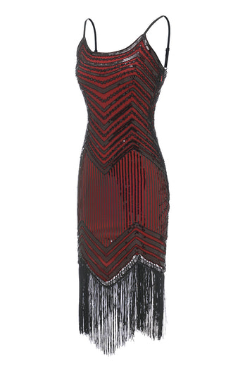 Negro Rojo Espagueti Straps 1920s Vestido