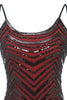 Cargar imagen en el visor de la galería, Negro Rojo Espagueti Straps 1920s Vestido