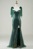 Cargar imagen en el visor de la galería, Brillante verde oscuro sirena lentejuelas largo vestido de graduación con hendidura