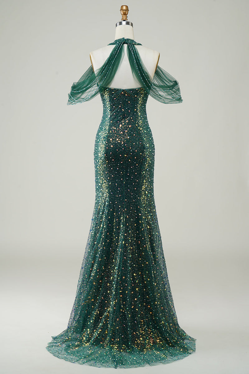 Cargar imagen en el visor de la galería, Verde Oscuro Lentejuelas Sirena Vestido de Graduación