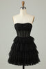 Cargar imagen en el visor de la galería, Black A Line Strapless Open Back Corset Homecoming Dress