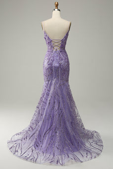 Sirena Tirantes de Espagueti Púrpura Vestido de Fiesta