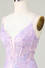 Cargar imagen en el visor de la galería, Bling Bodycon Spaghetti Straps Corsé púrpura Vestido de bienvenida con espalda entrecruzada