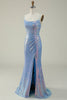 Cargar imagen en el visor de la galería, Correas de Espagueti Lentejuelas Azul Vestido de Fiesta Sirena