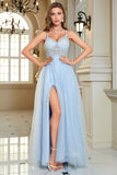 Vestido de Graduación Azul Claro A-Línea Sin Espalda