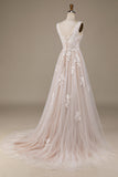 Vestido de novia Apricot Tulle Sweep Train con encaje