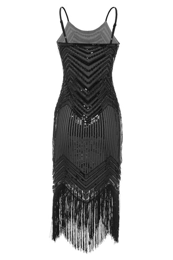Negro Rojo Espagueti Straps 1920s Vestido